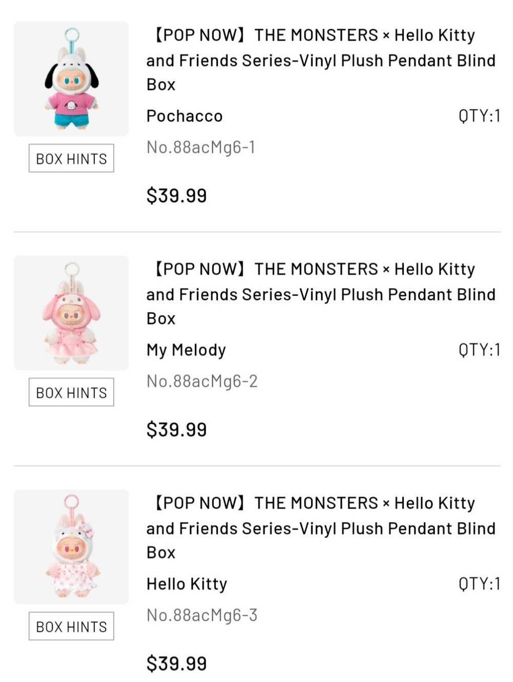 Pop Mart The Monsters x Hello Kitty and Friends Plush Pendant - My Melody - Picture 3 of 4